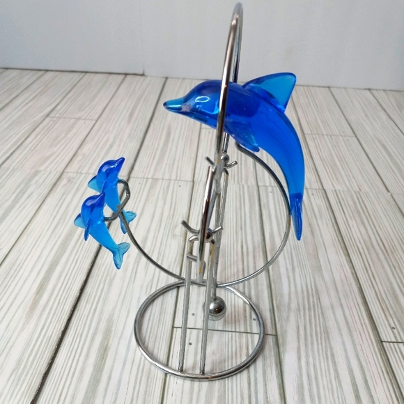 Retro Mom & Baby Dolphins Perpetual Motion Mobile Swinging Pendulum Kinetic Art - Picture 1 of 5